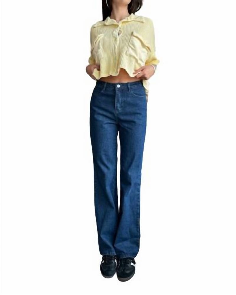 Front of a model wearing a size L Amari Wide Leg Jeans In Blue in Blue by LE LIS. | dia_product_style_image_id:351934